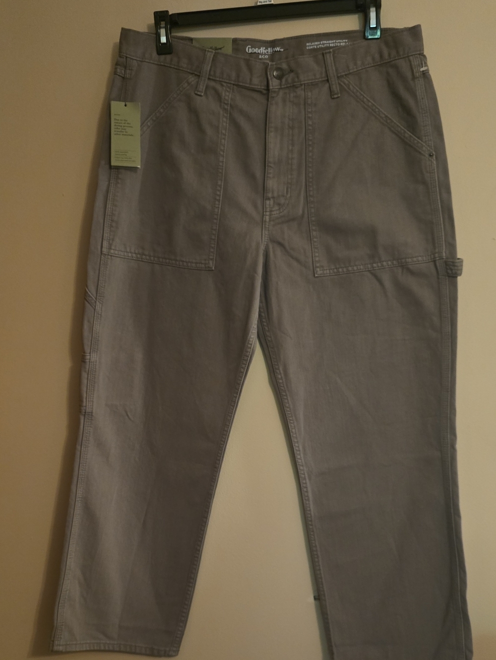 New Goodfellow Men's 36x30 Olive Green Relaxed Straight Cargo Work Pants Jeans‎